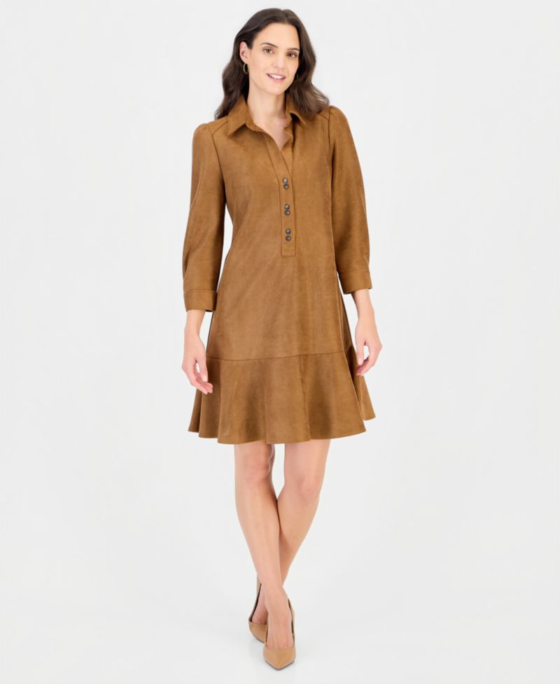 Petite Faux-Leather Shift Dress