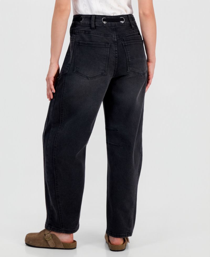 Trendy Plus Size Tie-Waist Barrel Jeans