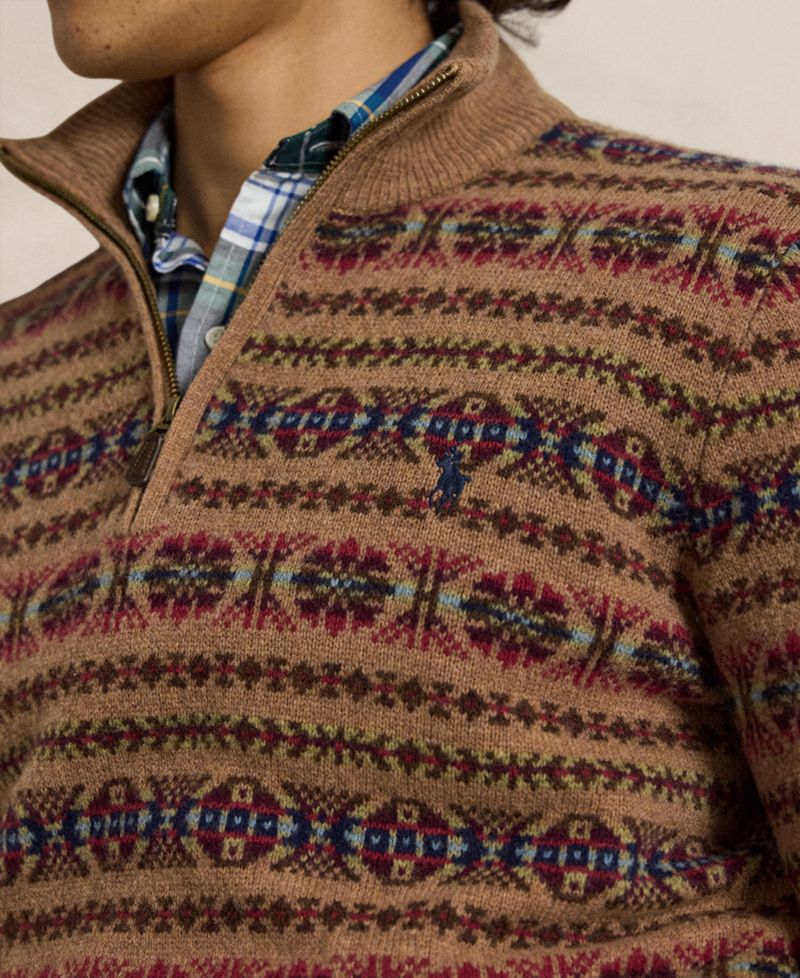 Men's Fair Isle Wool Mockneck Quarter-Zip Sweater