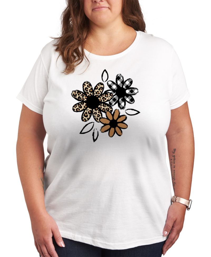 Trendy Plus Size Pattern Flowers Size Graphic Crew Neck T-Shirt