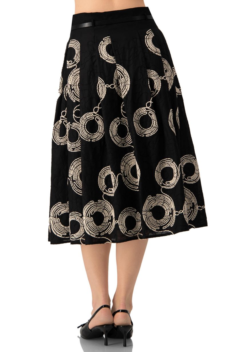 Women's Embroidered Midi Skirt with Belt