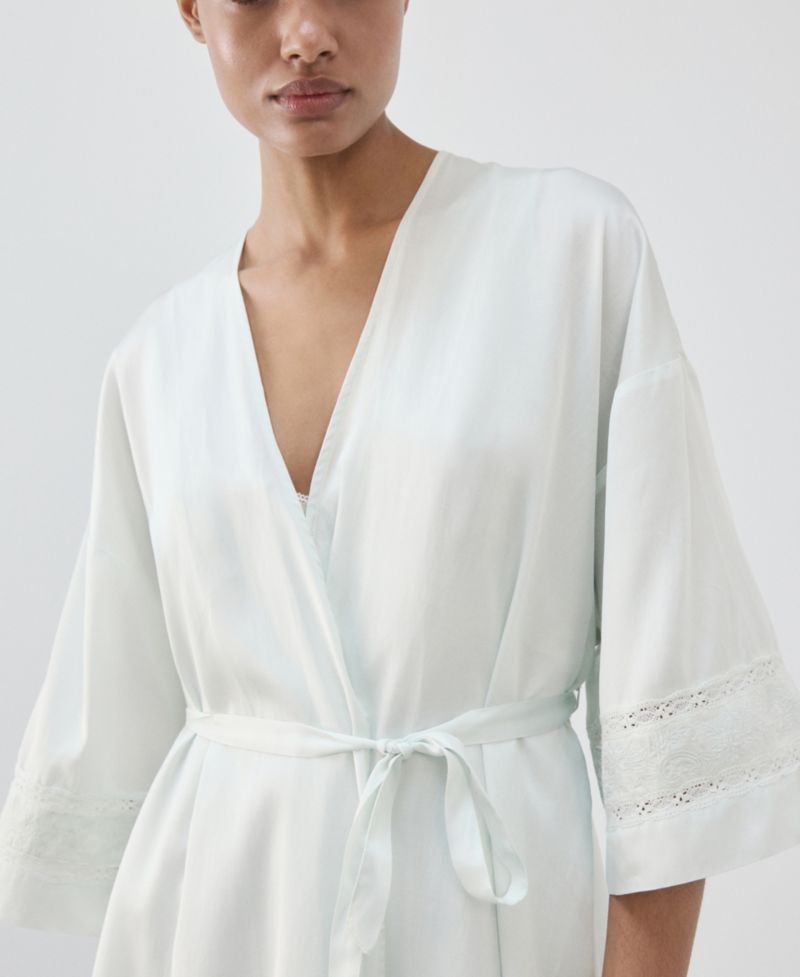 Women's Embroidery And Bow Satin Robe