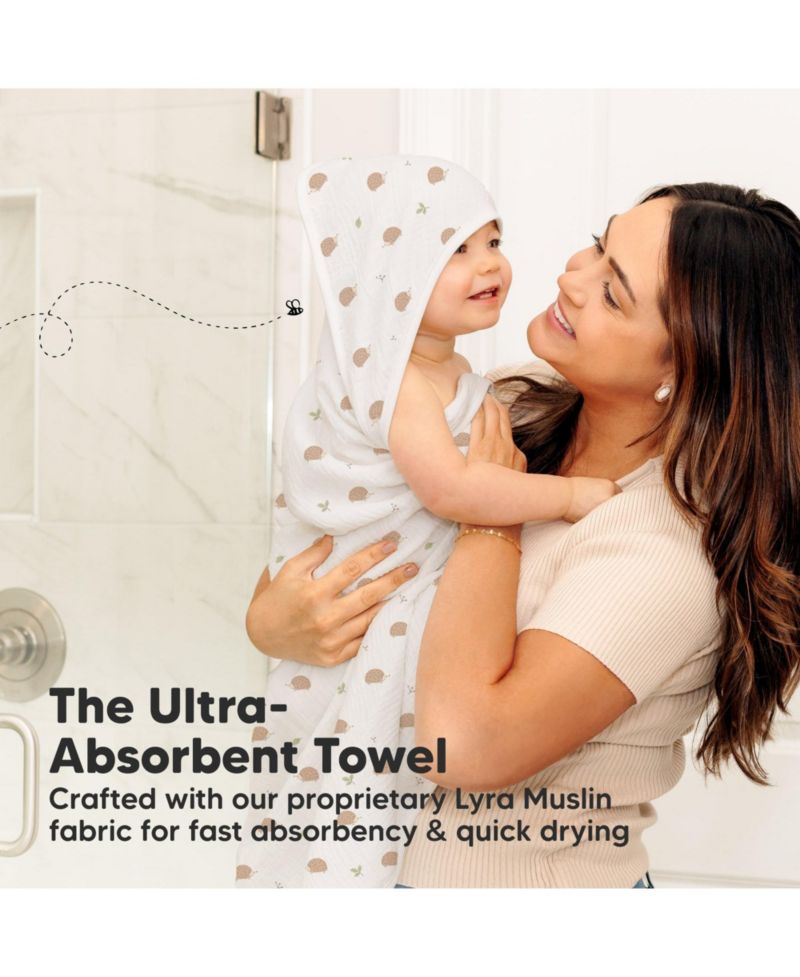Lyra Muslin Baby Towels with Hoods for Newborn Girls, Boys, 100% Organic Cotton Soft Hooded Baby Bath Towels (Petite)