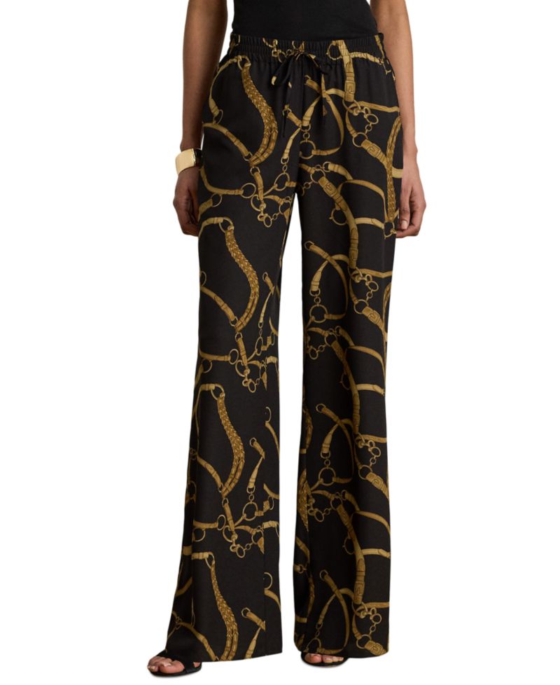 Women's Belting-Print Wide-Leg Pants