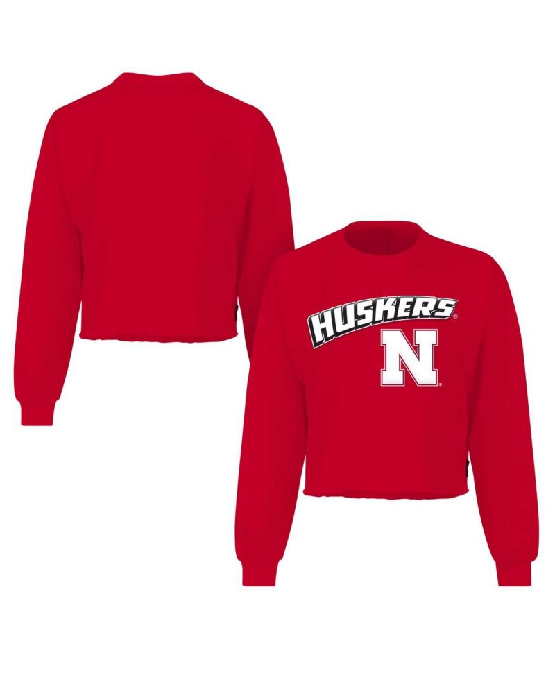 Women's Scarlet Nebraska Huskers Slouchy Cropped Long Sleeve T-Shirt