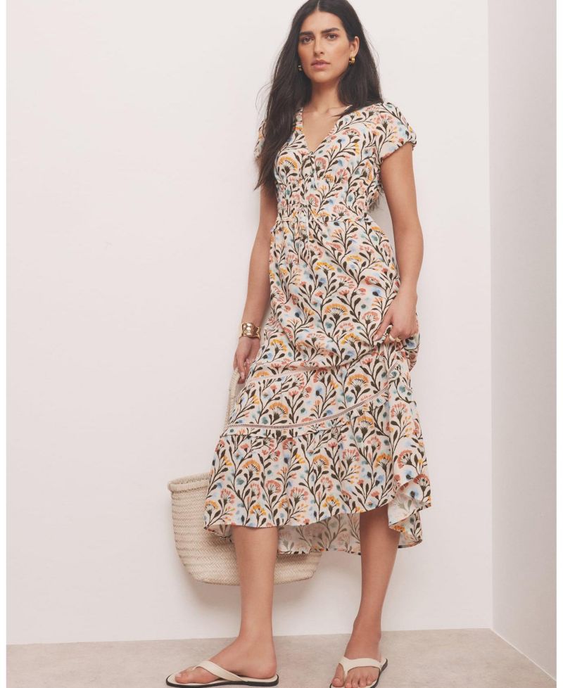 Women's Floral Print V-Neck Midi Dress