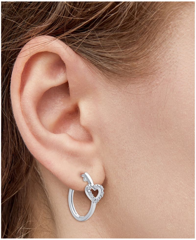 Diamond Heart Hoop Earrings (1/10 ct. t.w.) in Sterling Silver
