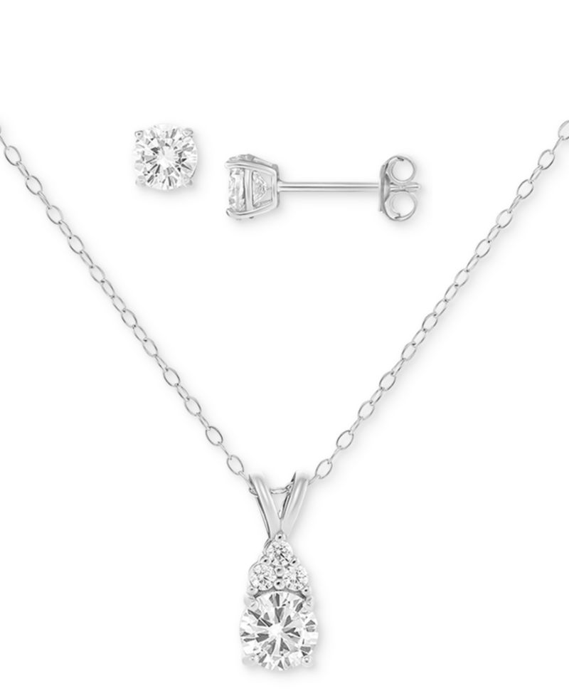 2-Pc. Set Cubic Zirconia Pendant Necklace & Stud Earrings in Sterling Silver