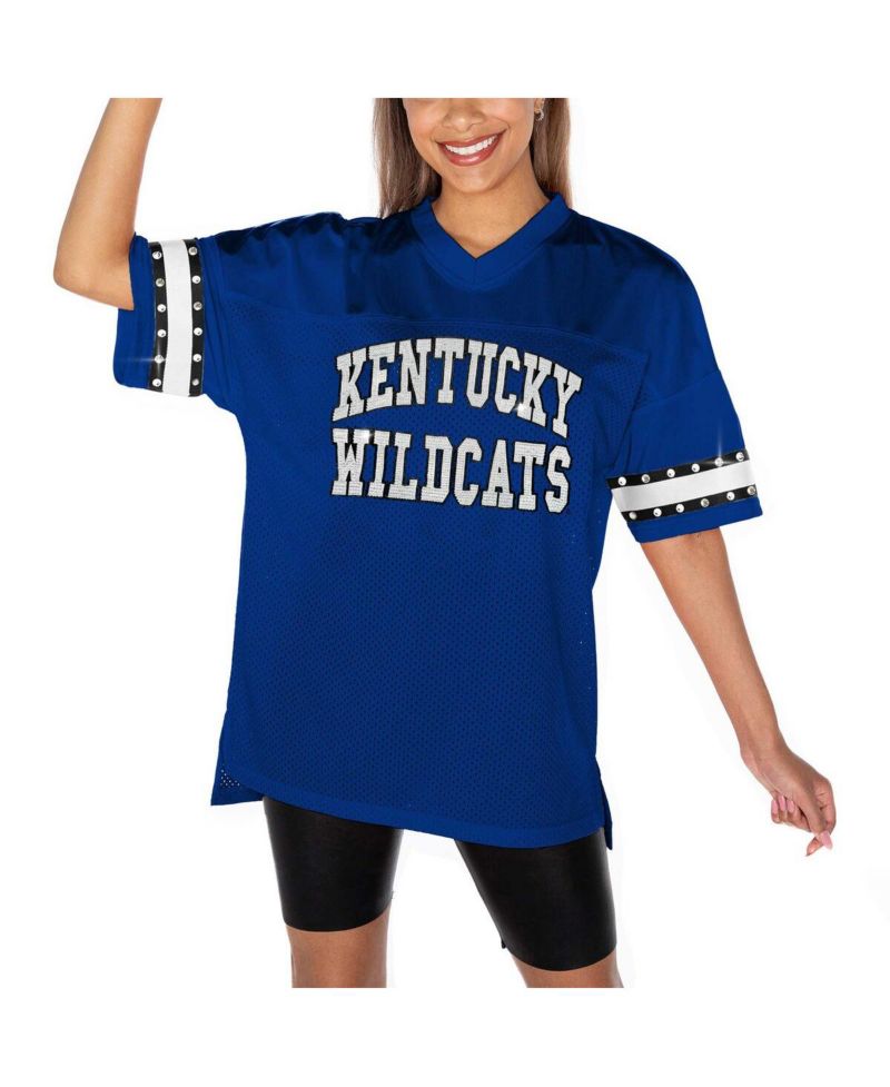 Women's Royal Kentucky Wildcats Until Kickoff Rhinestone Fashion T-Shirt