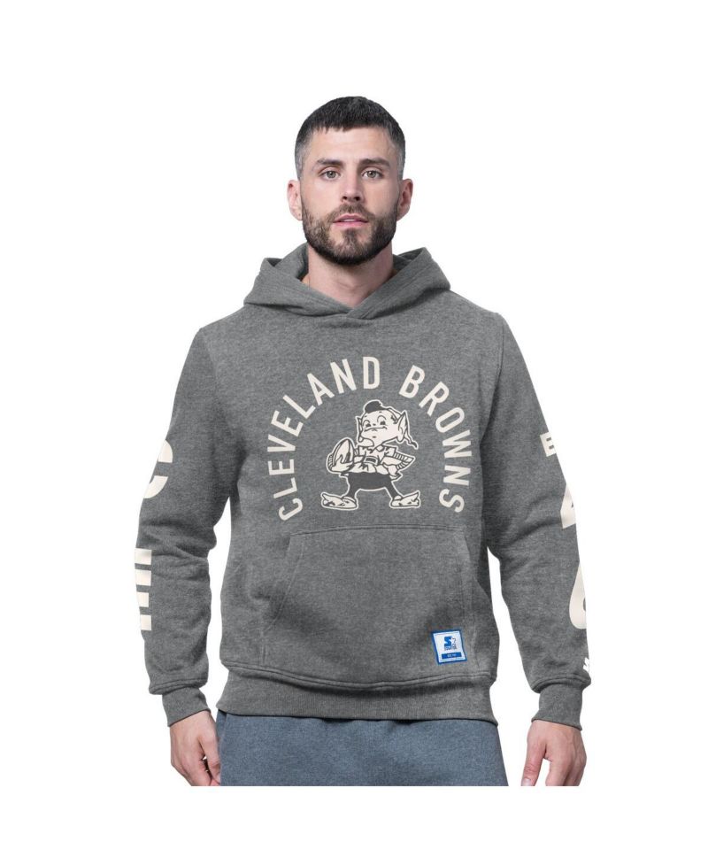 Men's Charcoal Cleveland Browns Handoff Vintage Logo Fleece Hoodie Sweatshirt