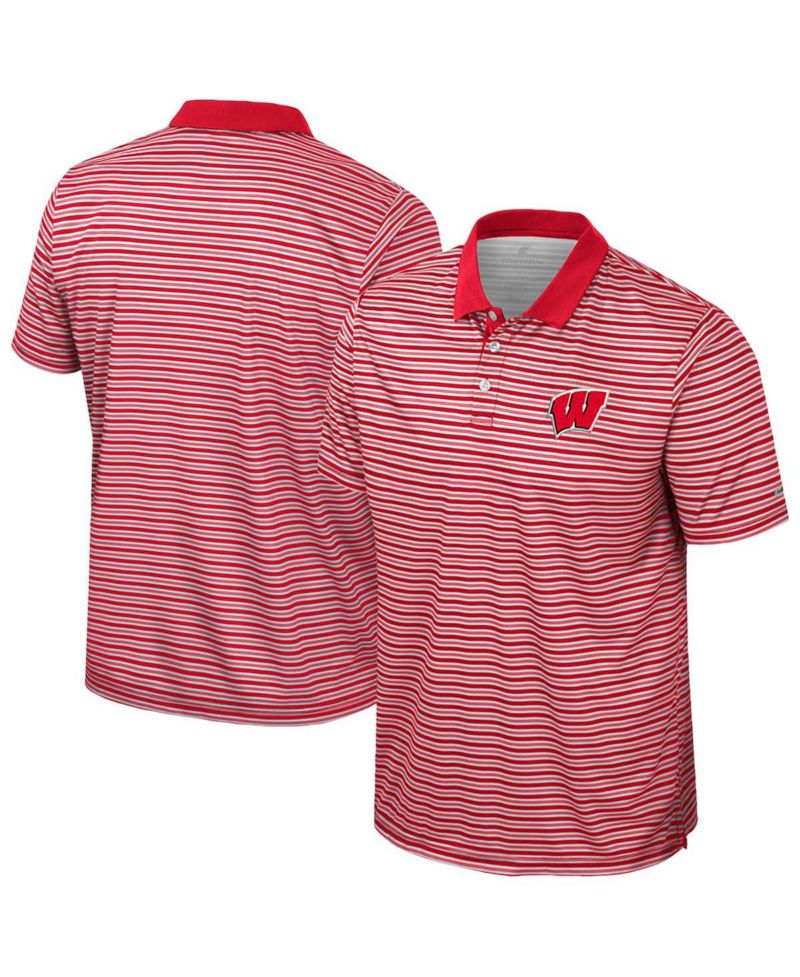 Men's Red Wisconsin Badgers Striped Polo Shirt