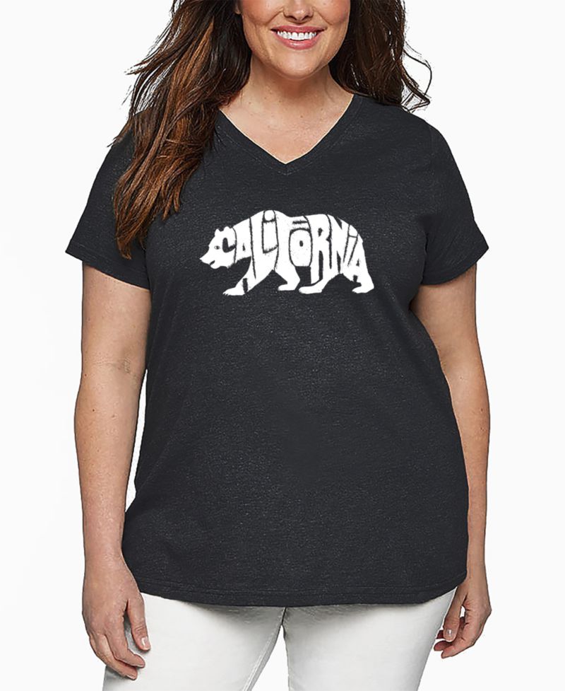 Plus Size California Bear Word Art V-Neck T-Shirt
