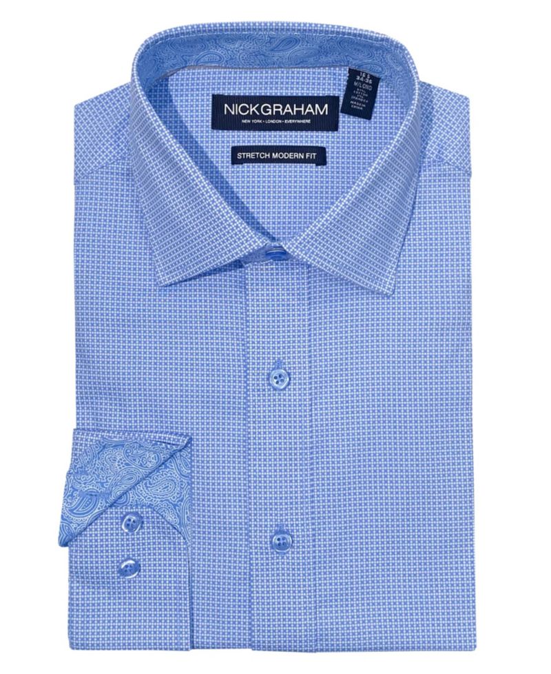 Men's Modern Fit Zig Zag Non-solid Dress Shirt