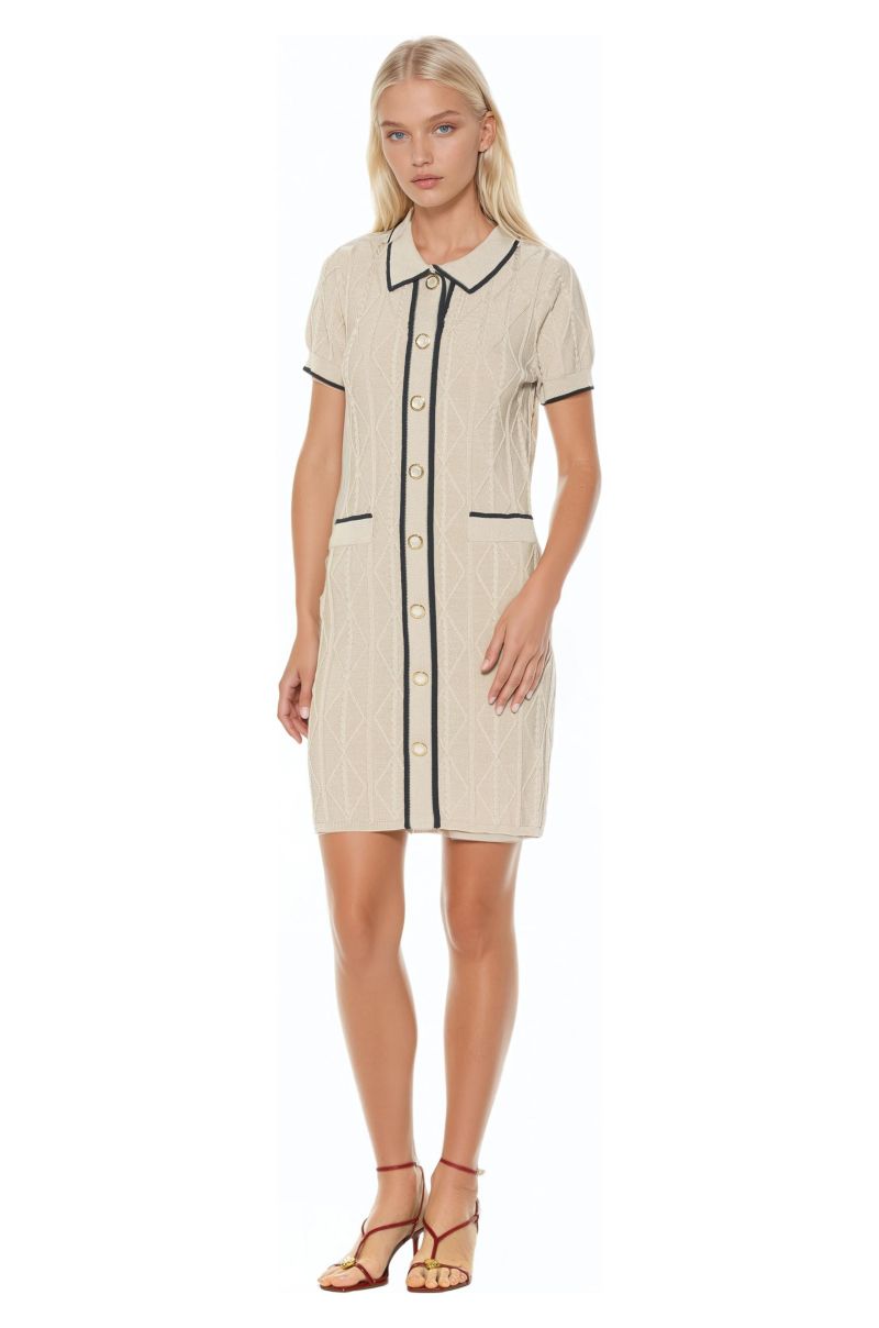 Women's Cove Collared Button Down Contrast Knit Dress