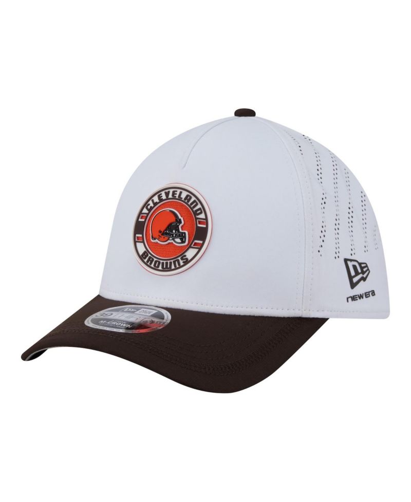Men's White/Brown Cleveland Browns Patch 39THIRTY A-Frame M-Crown Perforated Flex Hat