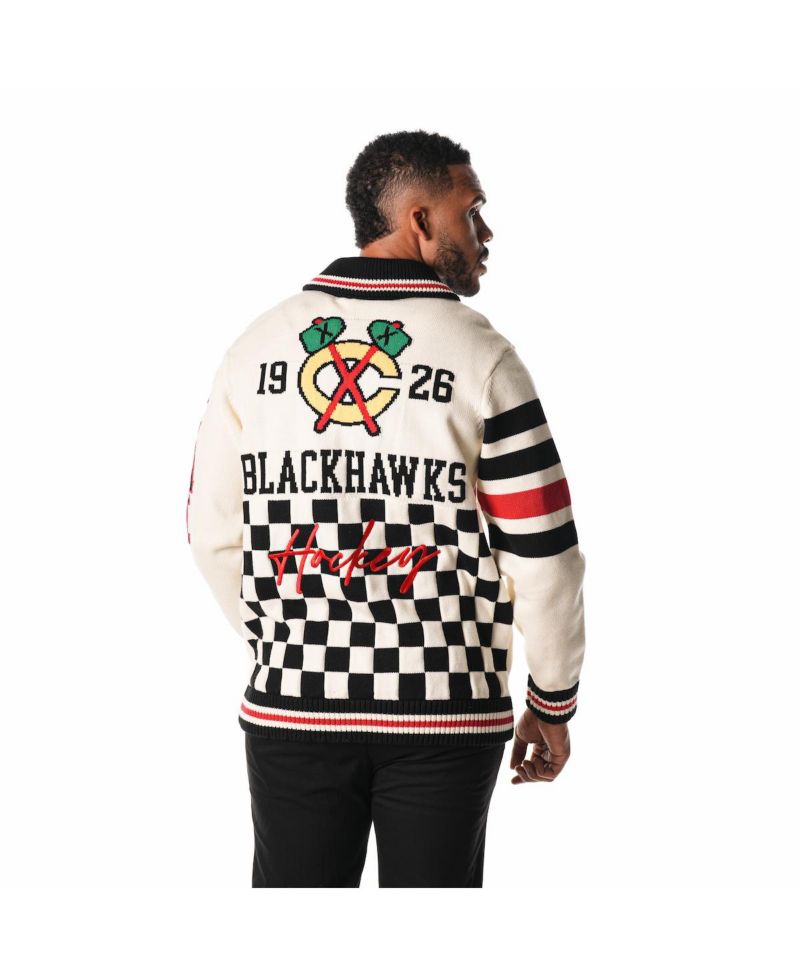 Men's and Women's Cream Chicago Blackhawks Jacquard Full-Zip Sweater