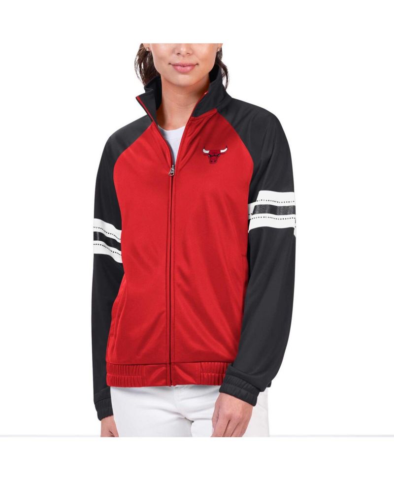 Women's Red Chicago Bulls Main Player Raglan Rhinestone Full-Zip Track Jacket