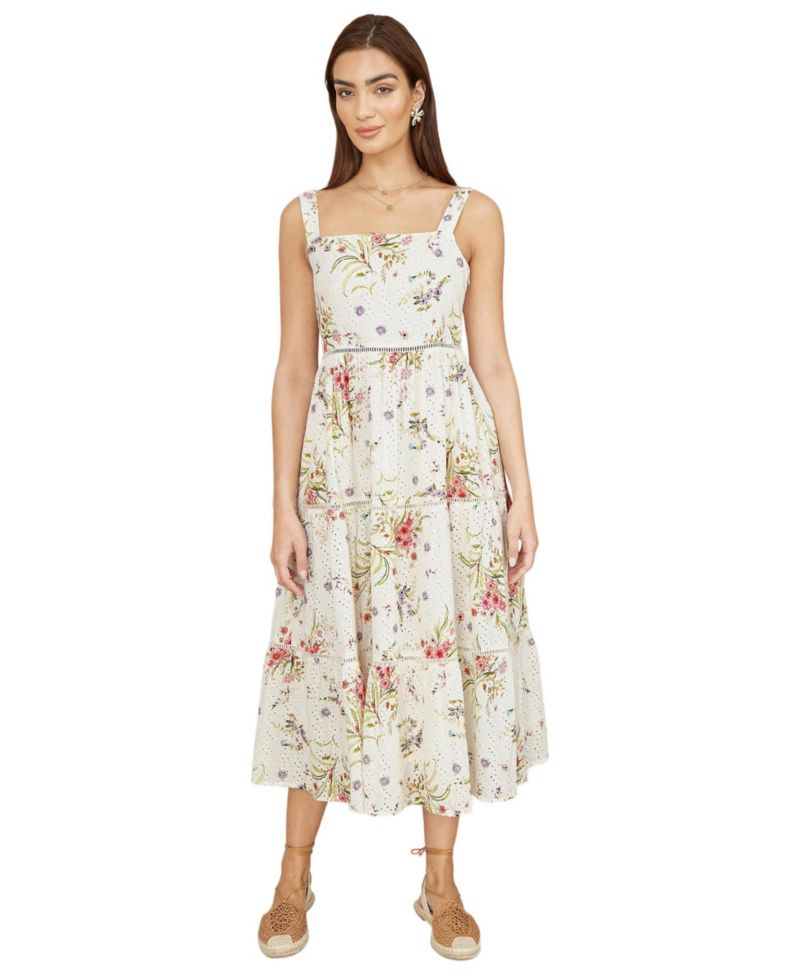 Women's Floral Broderie Anglaise Midi Sun Dress