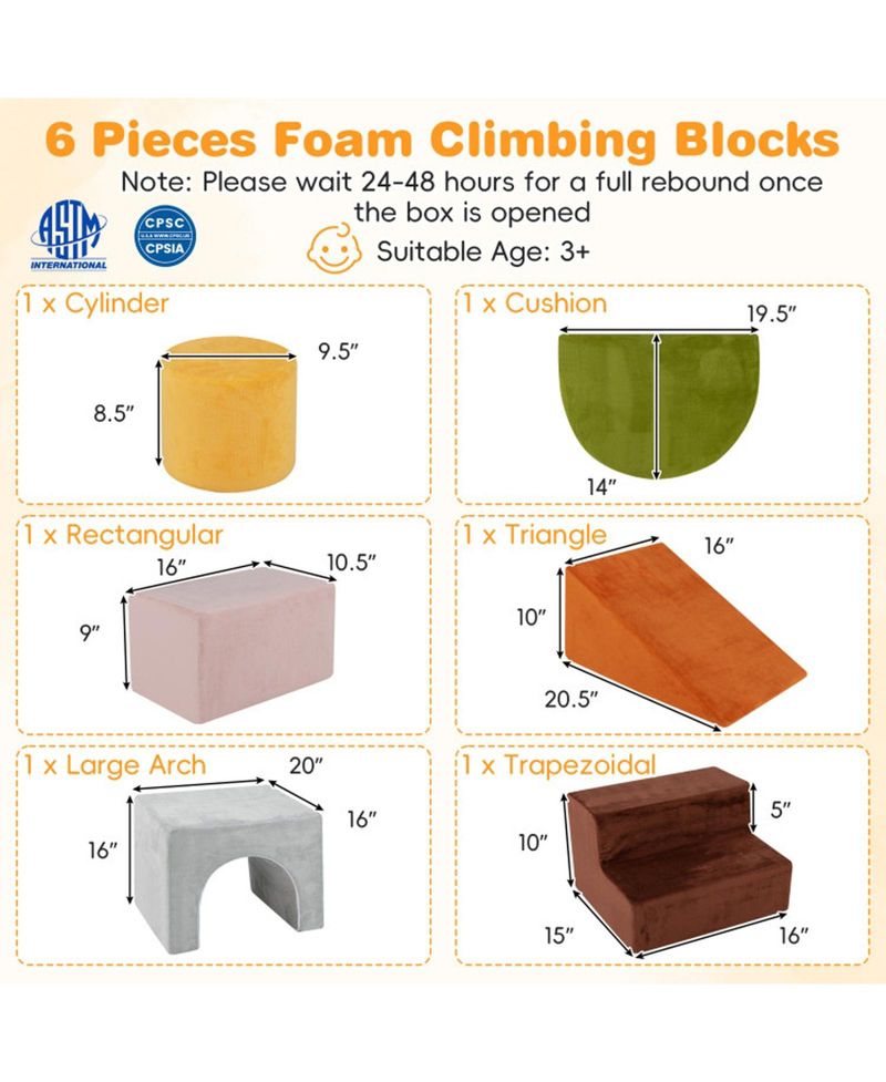 6-Piece Foam Climbing Blocks Set