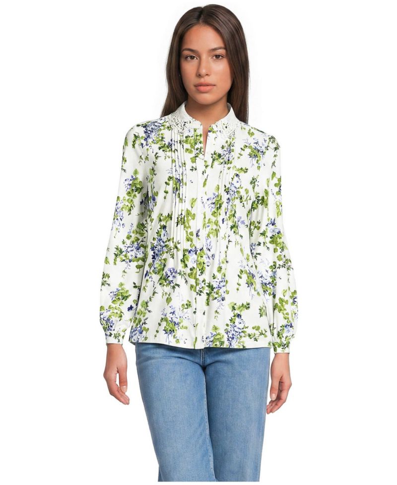 Women's Long-Sleeve Pintuck Lace Blouse