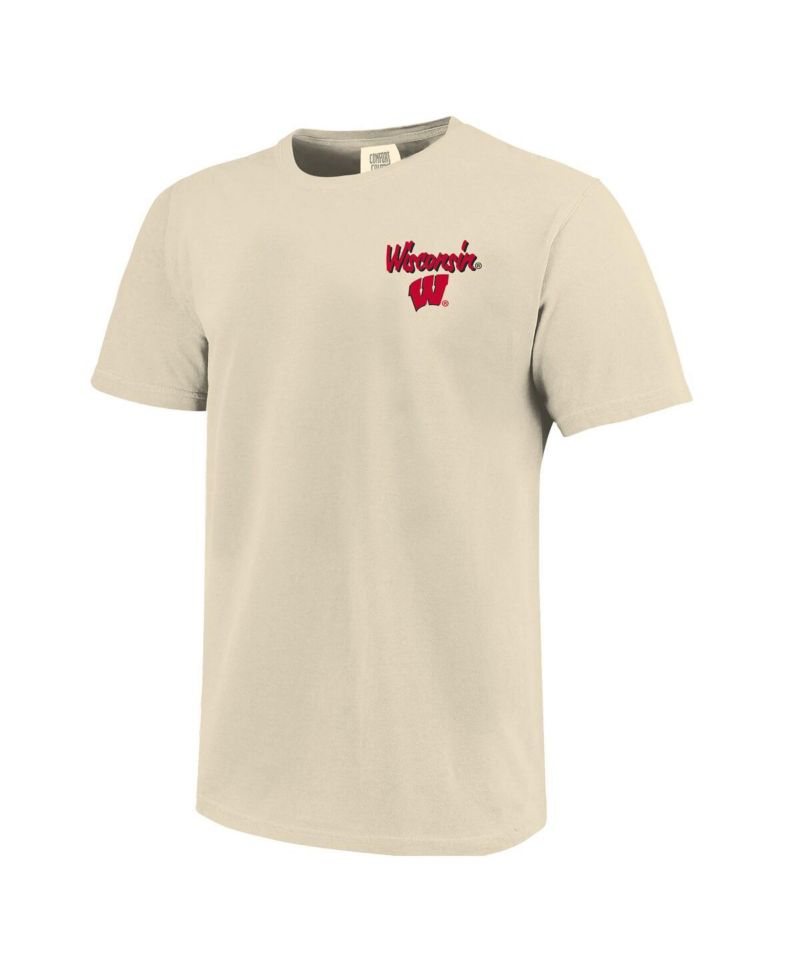 Men's Natural Wisconsin Badgers Comfort Colors Hand-Drawn Campus Stack T-Shirt