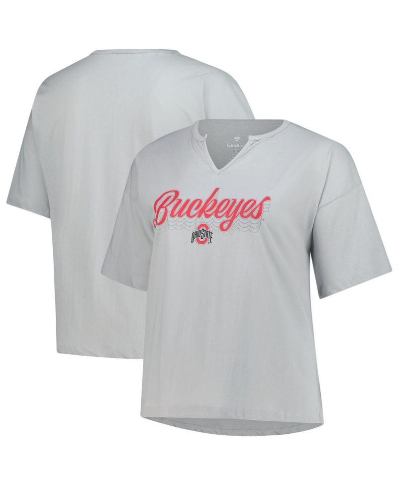 Women's Gray Ohio State Buckeyes Plus Size Winning Gear Notch Neck T-Shirt