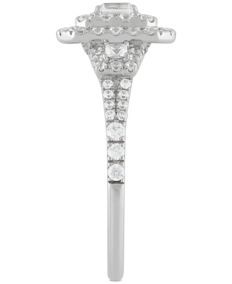 Diamond Emerald Double Halo Cluster Engagement Ring (1 ct. t.w.) in 14k White Gold