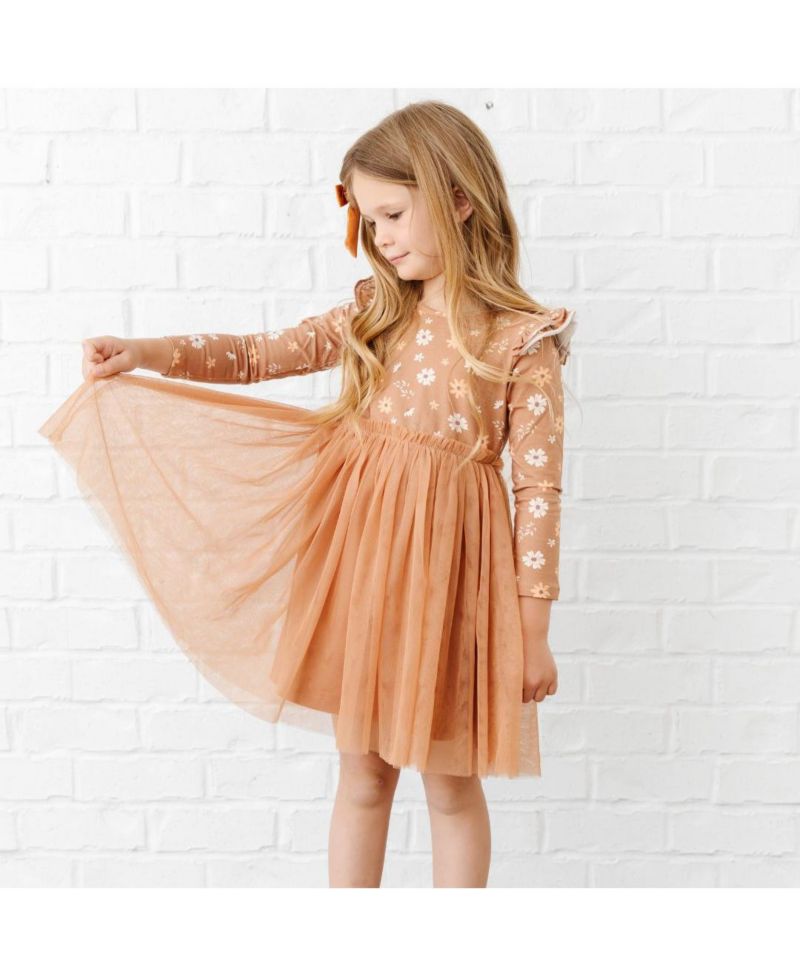 Little and Big Girls Ditsy Fall Floral Long Sleeve Tutu Dress