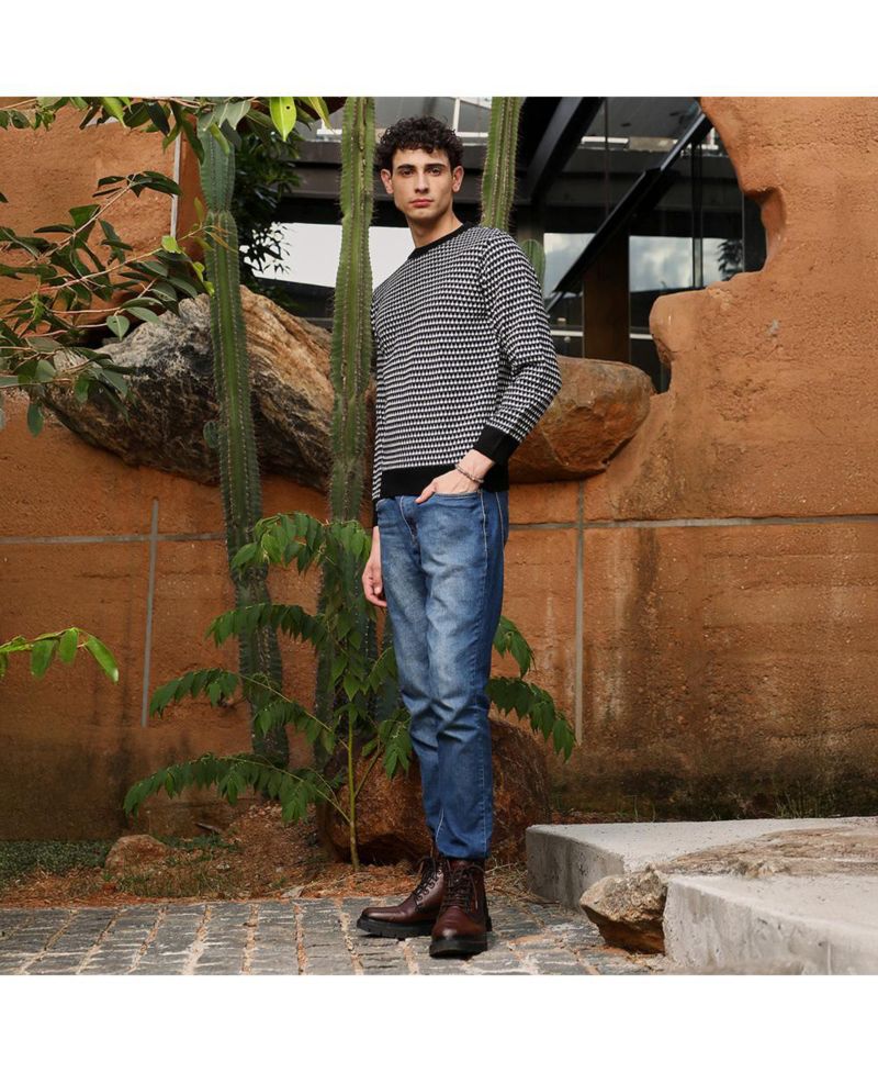 Men's Contrast-Jacquard Knit Pullover Sweater