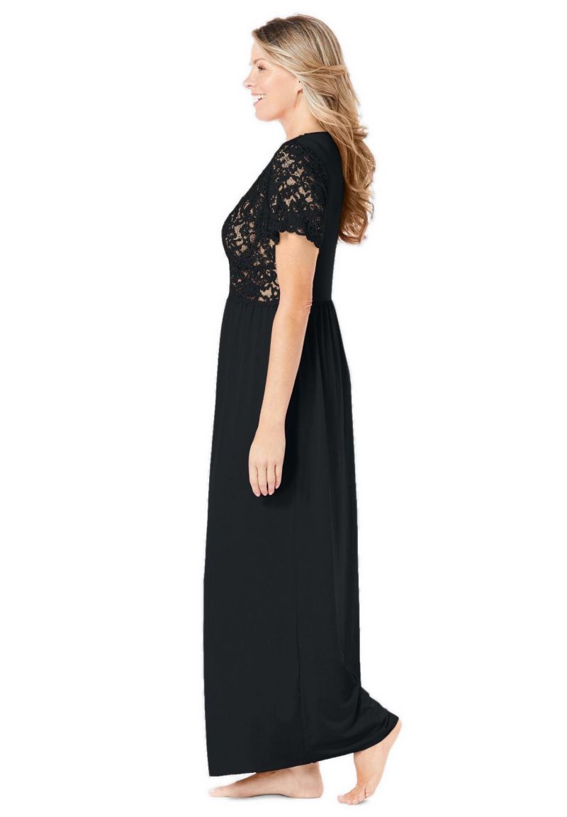 Women's Long Lace Top Stretch Knit Gown