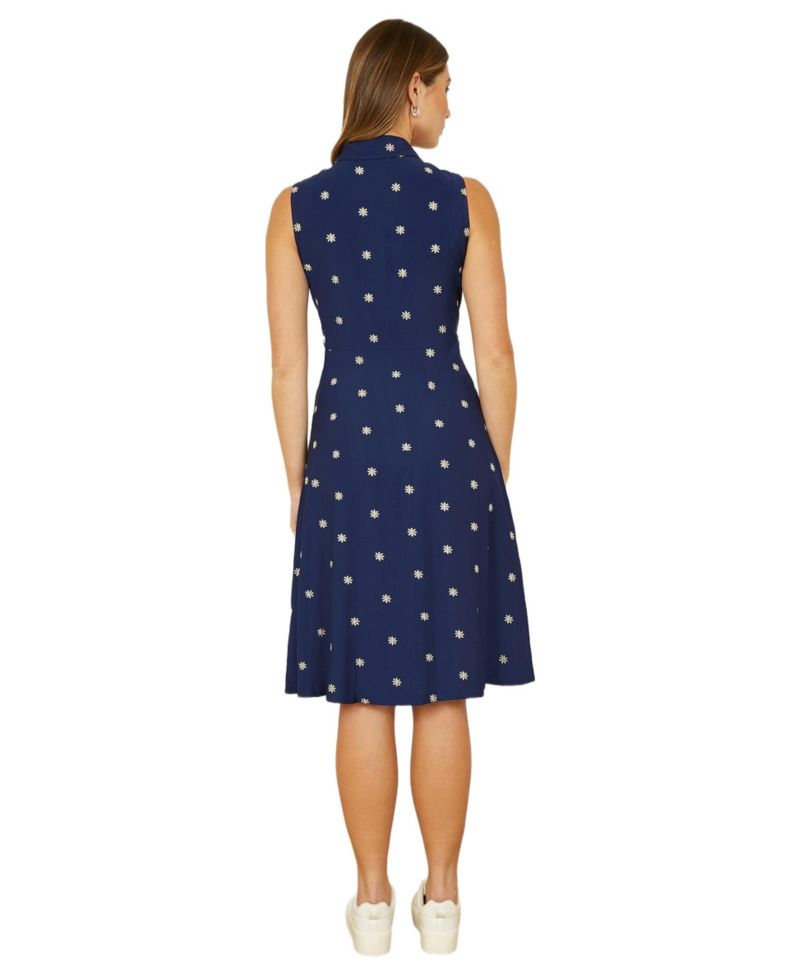 Women's Daisy Print Sleeveless Shirt Dress