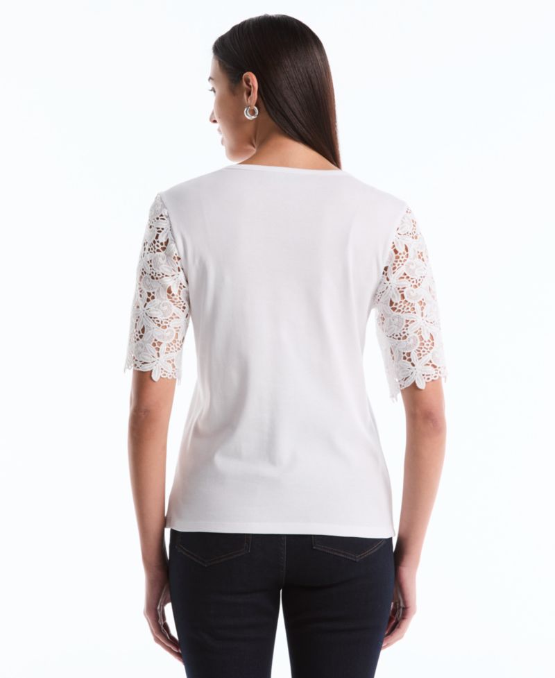 Petite Draped Lace Crew Neck Top