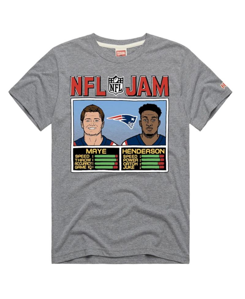 Men's and Women's Drake Maye TreVeyon Henderson Gray New England Patriots NFL Jam Tri-Blend T-Shirt