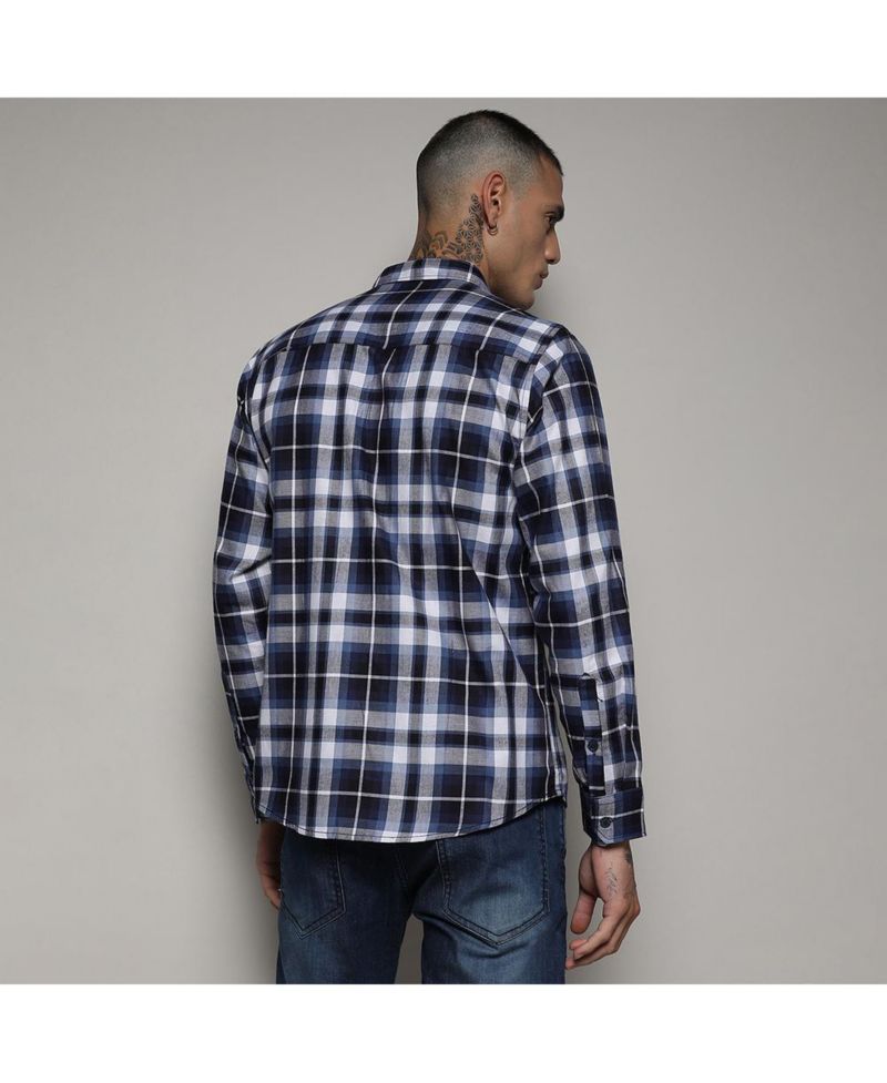 Men's Navy Blue Tartan Plaid Shirt