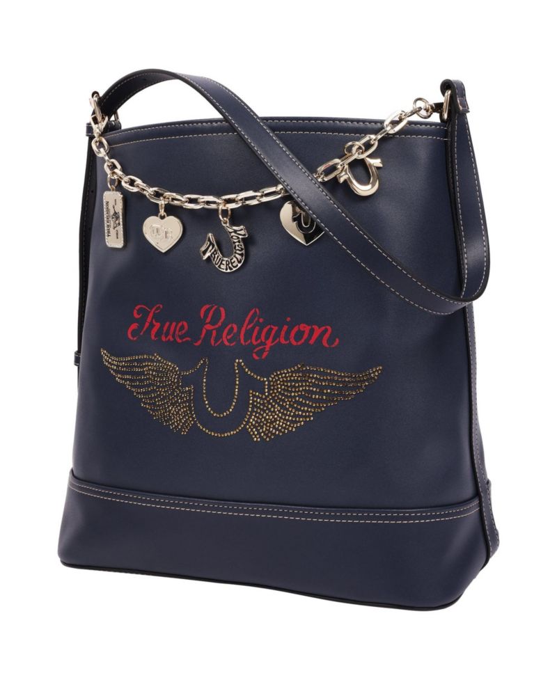 Chain Moto PU Bucket Bag with Charm Chain and Removable Zip Pouch