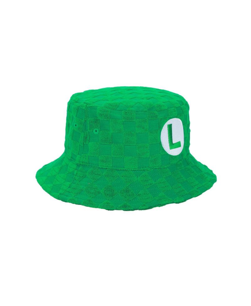 Men's Bros Luigi Logo Green Checkered Bucket Hat