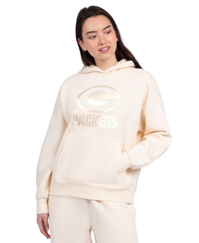 Women's Cream Green Bay Packers Pastels Relaxed Travel Hoodie