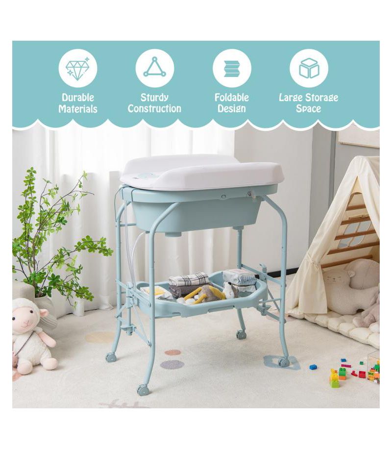 Portable Baby Changing Table with Storage Basket and Shelves