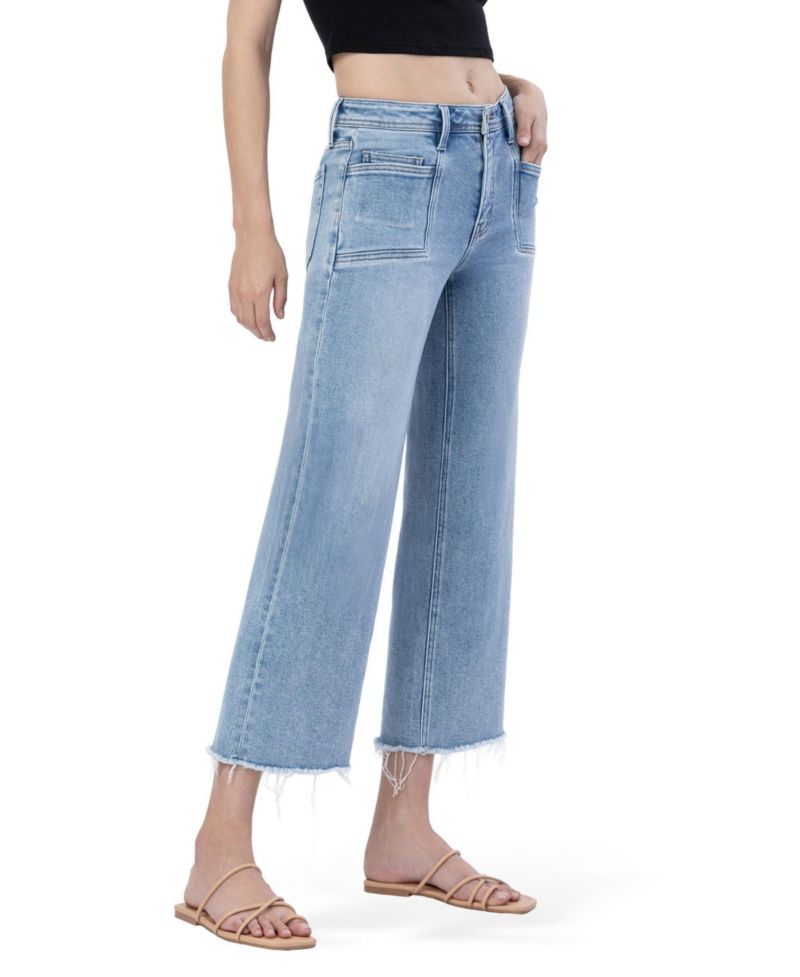 Women's High Rise Crop Slim Wide Leg Jeans