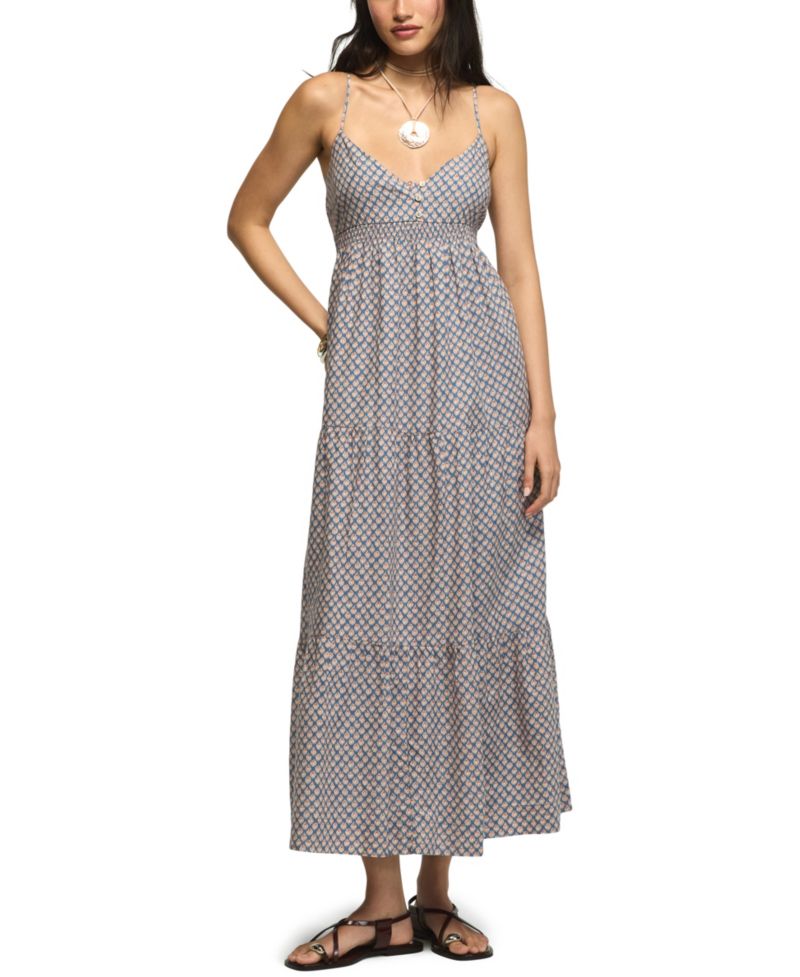 Women's Printed Ruched Waist Midi Dress