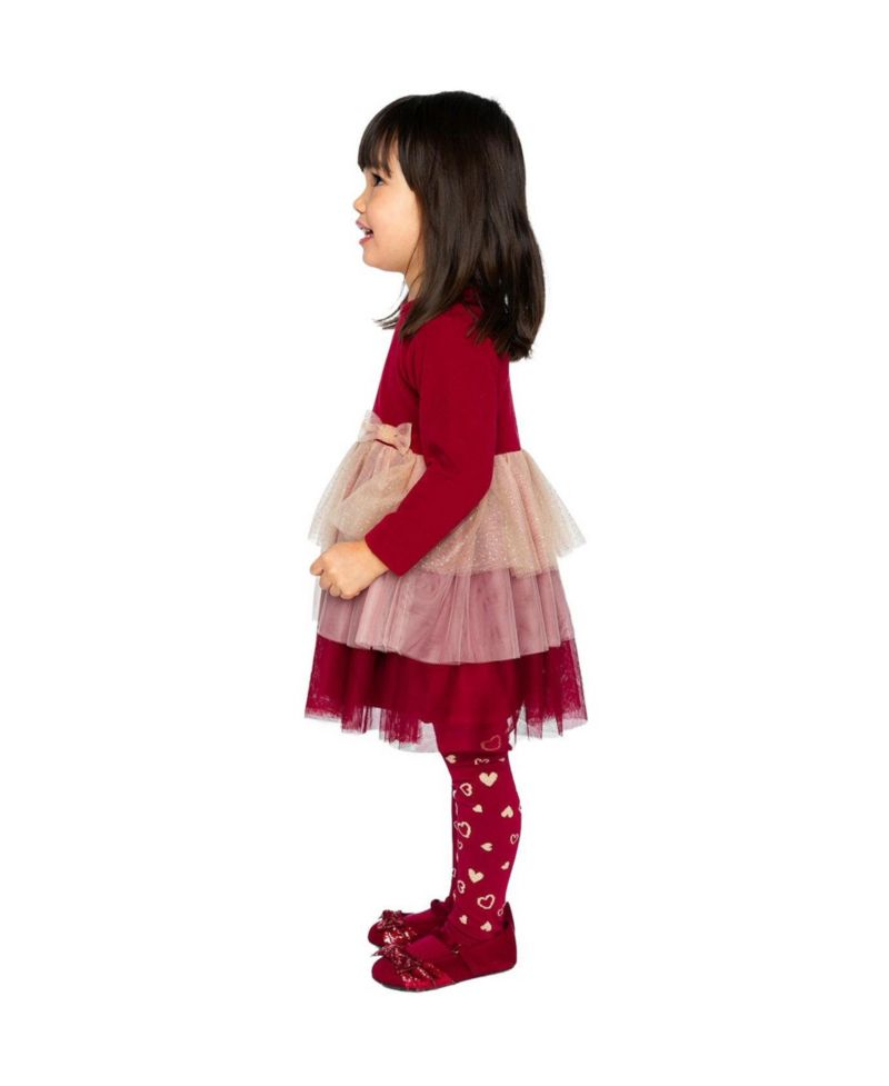 Little Girls (6-8) Bi-Material Dress with Glittering Skirt