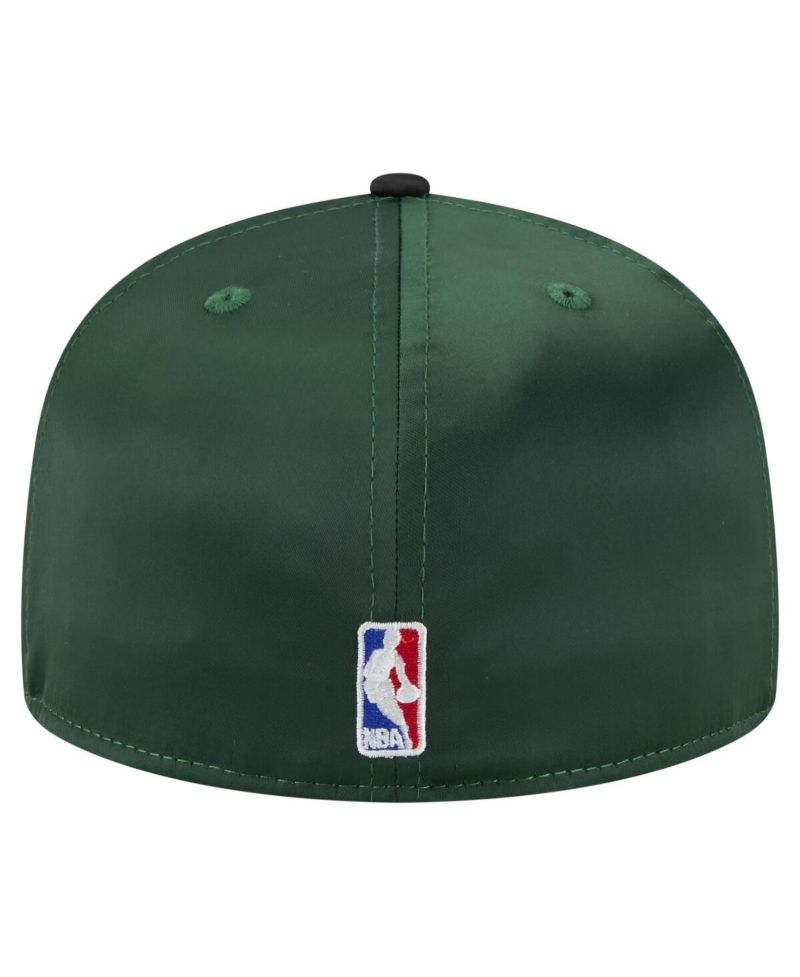 Men's Hunter Green/Black Milwaukee Bucks Throwback Satin Vintage Pin Two-Tone 59FIFTY Fitted Hat