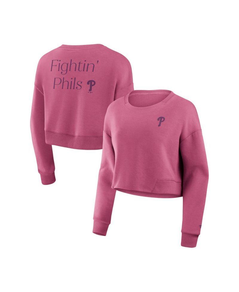 Women's Pink Philadelphia Phillies Relax Studio Cropped Pullover Sweatshirt