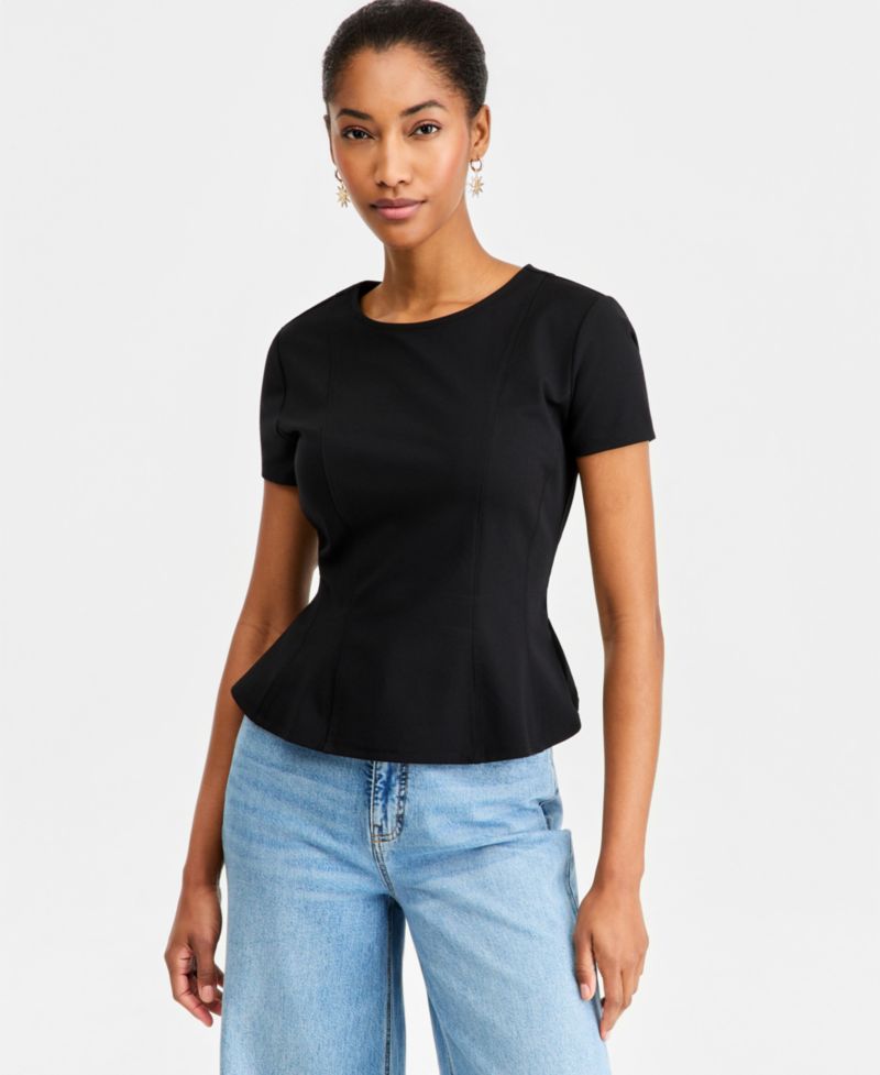 Women's Princess Seam Short-Sleeve Ponte Top
