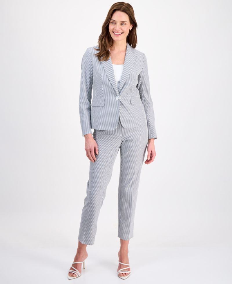 Women's Long-Sleeve Seersucker 2 Piece Pantsuit