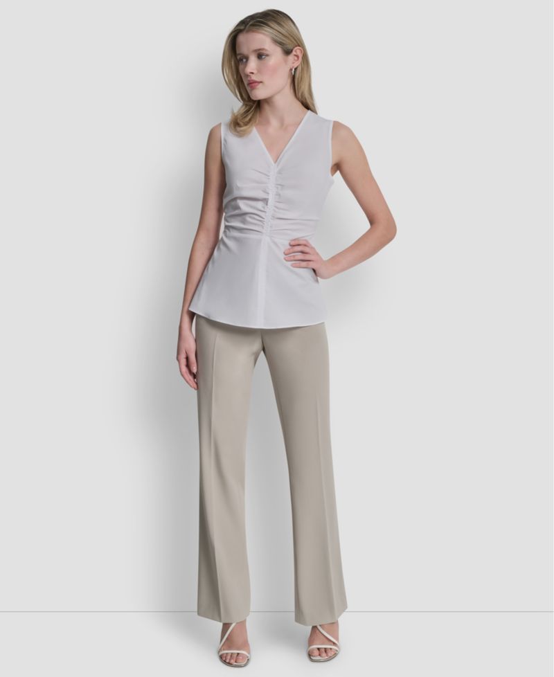 Women's Sleeveless Cotton Polin Ruched Front Top
