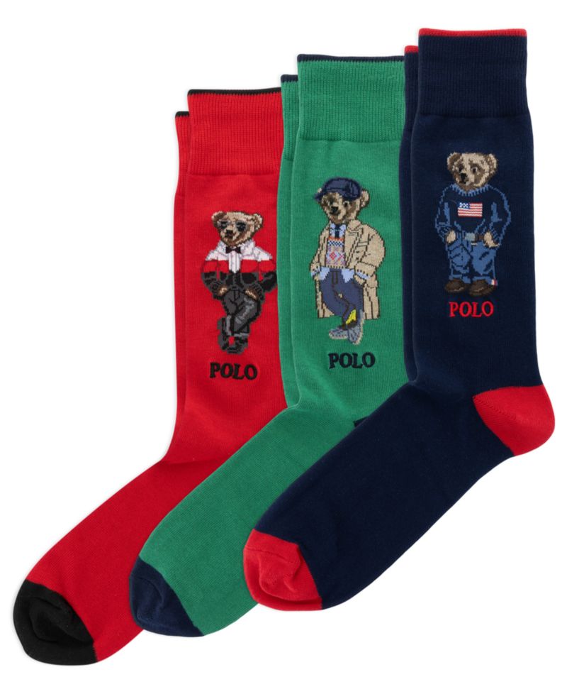 Men's Polo Bear Crew Cotton-Blend Socks, 3-Piece Gift Box