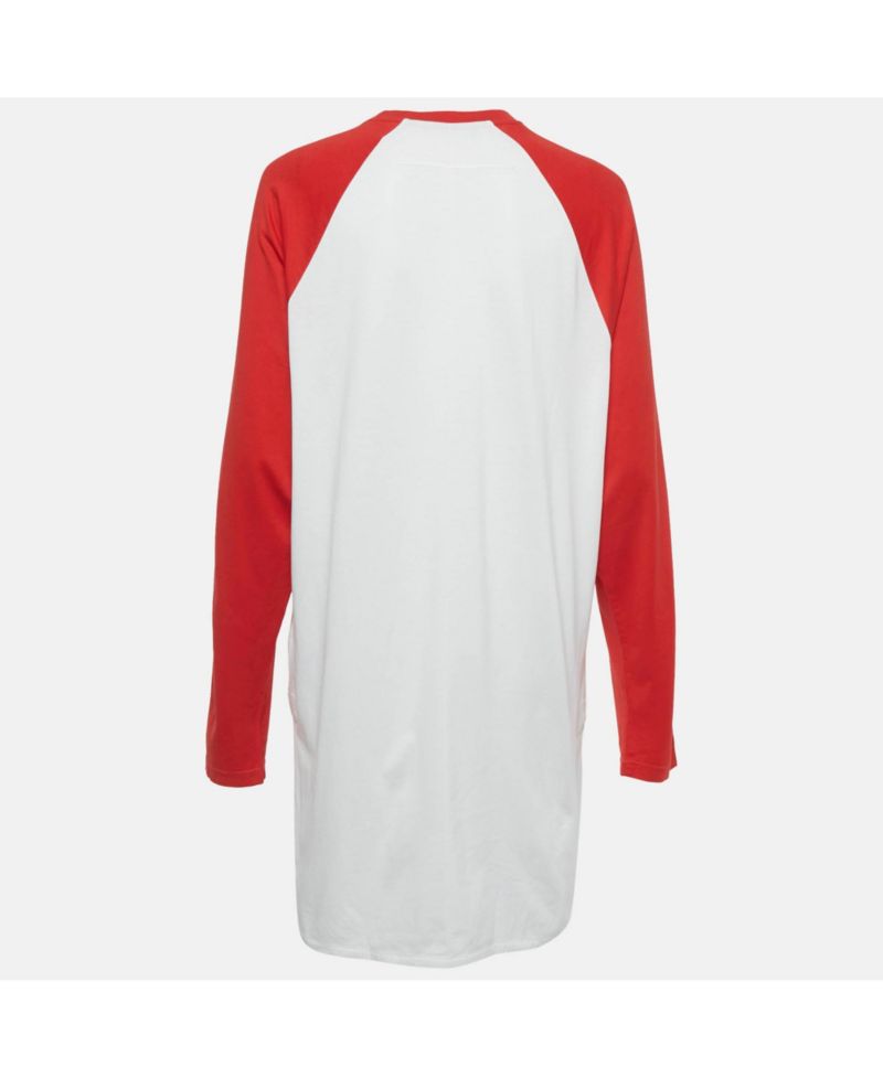Women's White Printed Cotton Color-Block Raglan Sleeve T-Shirt Dress