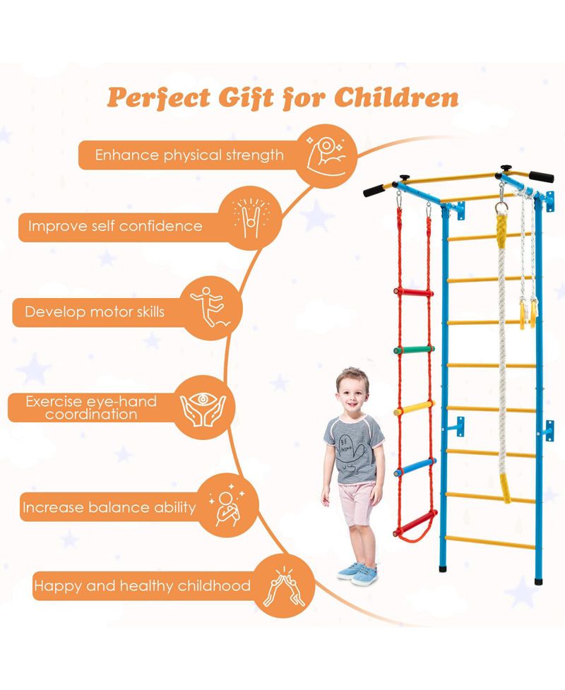 5 In 1 Kids Indoor Gym Playground Swedish Wall Ladder-Yellow