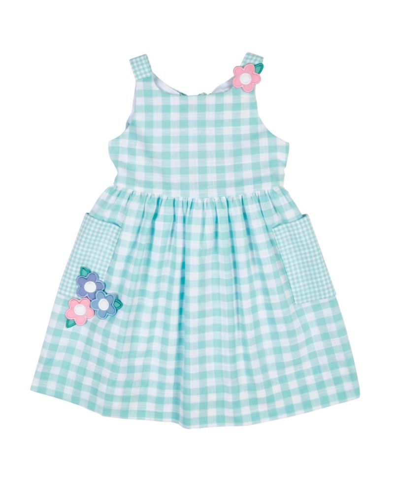 Big Girls 7-8 Gingham Linen Look Dress With Flowers